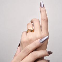 Two-Tone Golden Crescent CZ Ring