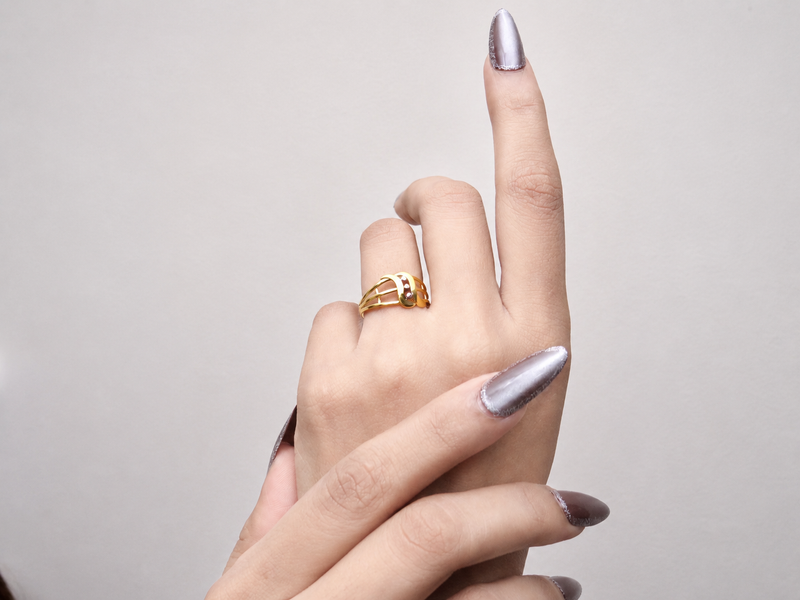 Two-Tone Golden Crescent CZ Ring