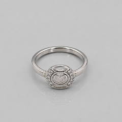 Silver Pave Circle Open Heart Ring