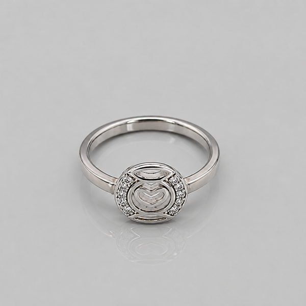 Silver Pave Circle Open Heart Ring