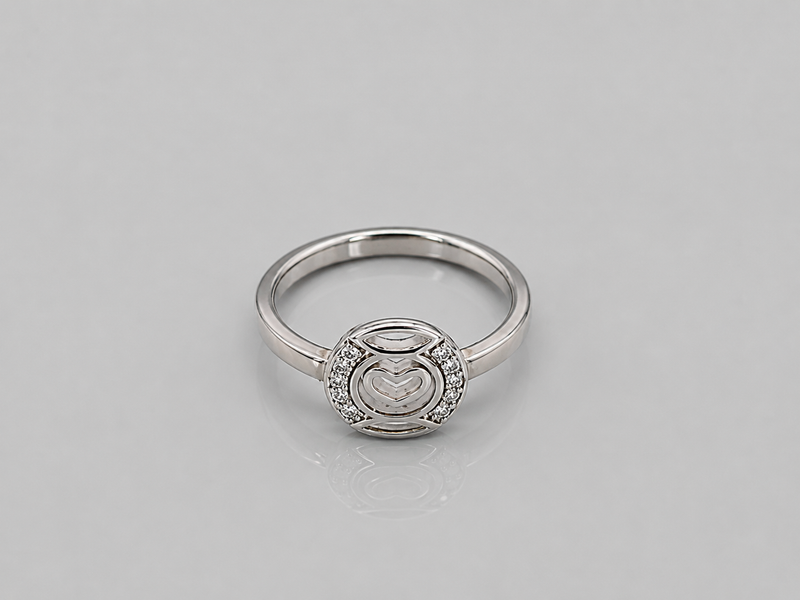Silver Pave Circle Open Heart Ring