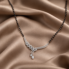 Silver CZ Scroll Bar & Teardrop Mangalsutra