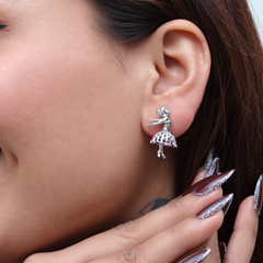 Silver Dancing Ballerina Ruby Accent Studs
