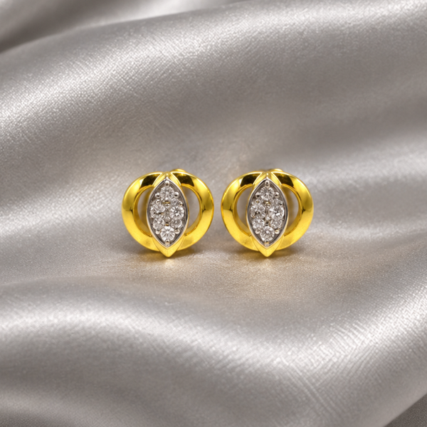 Two-Tone Golden Rounded Clover CZ Studs