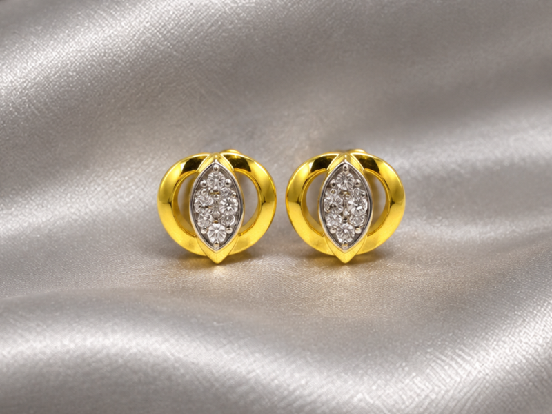 Two-Tone Golden Rounded Clover CZ Studs