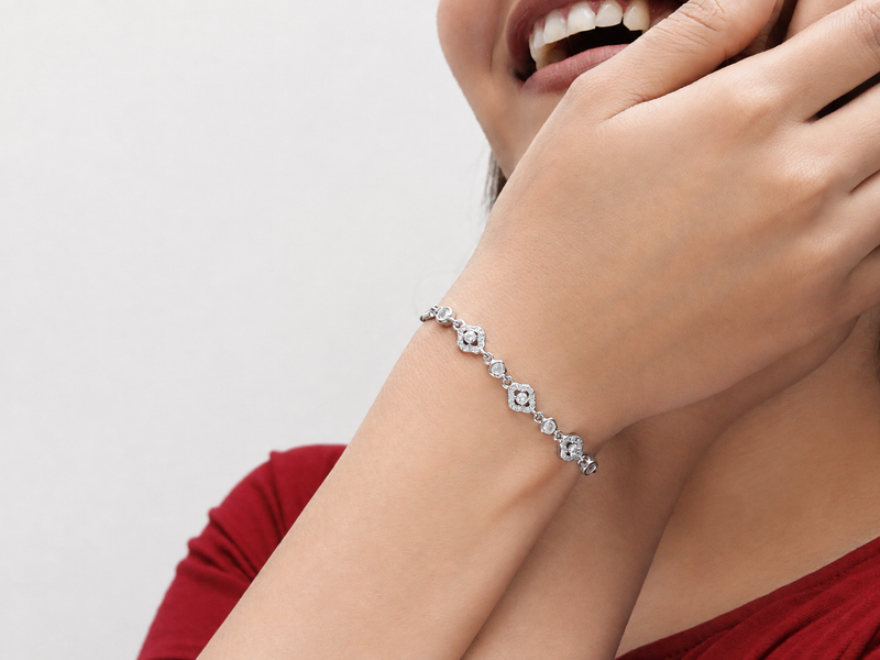 Silver Round Halo Tennis Bracelet