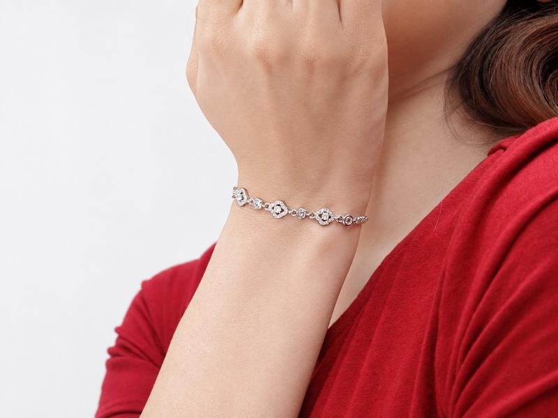 Silver Round Halo Tennis Bracelet