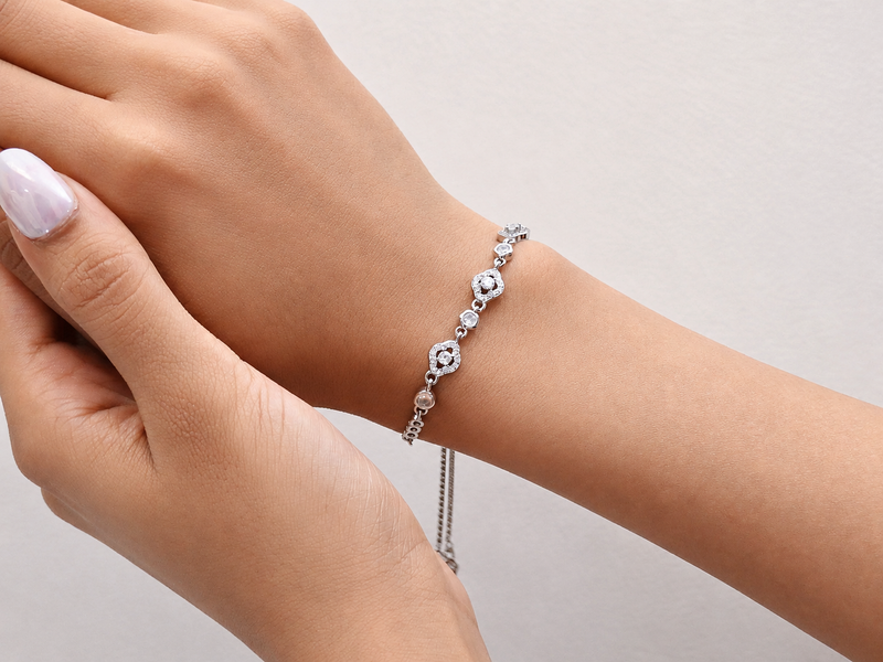 Silver Round Halo Tennis Bracelet