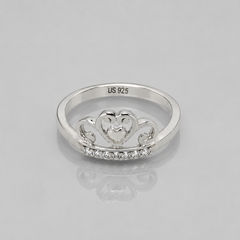 Silver Openwork Crown Heart Ring