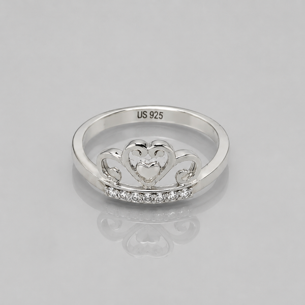 Silver Openwork Crown Heart Ring