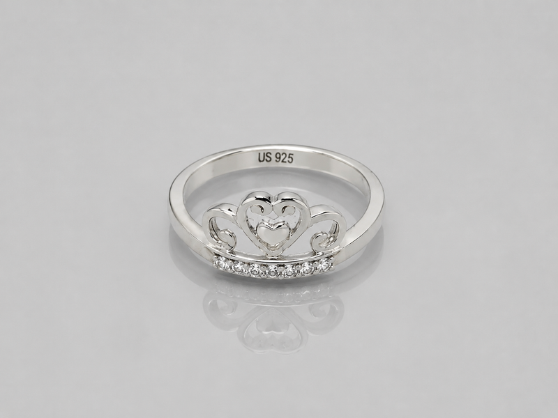 Silver Openwork Crown Heart Ring