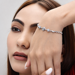Silver Geometric Diamond Link Bracelet