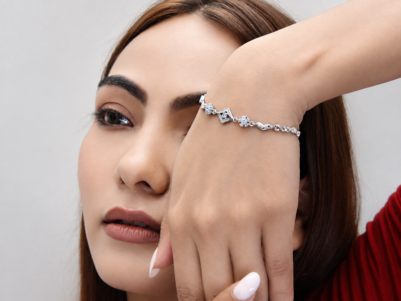 Silver Geometric Diamond Link Bracelet