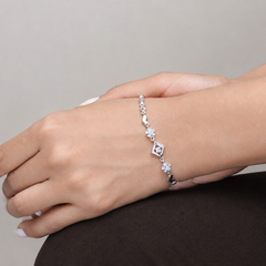 Silver Geometric Diamond Link Bracelet