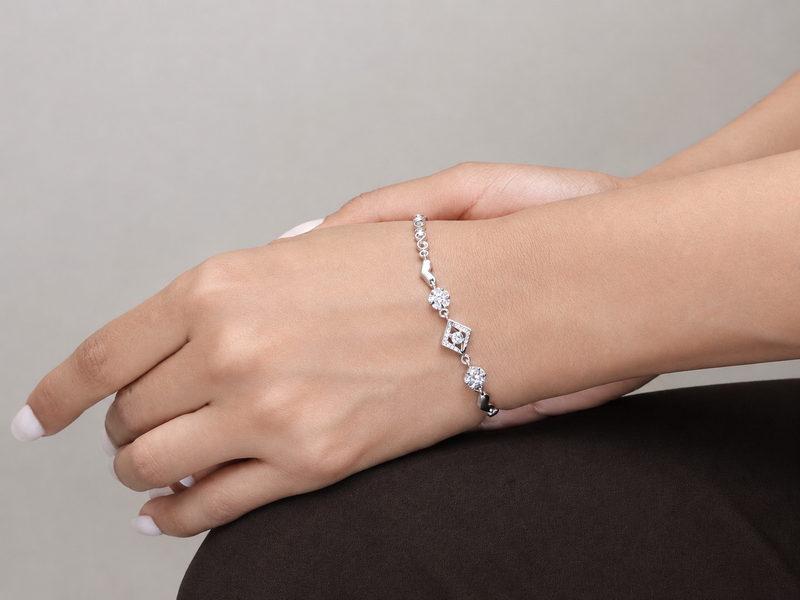 Silver Geometric Diamond Link Bracelet