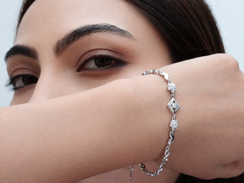 Silver Geometric Diamond Link Bracelet