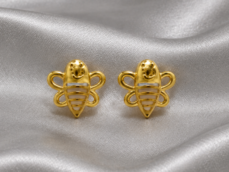 Golden Enamel Bee Studs