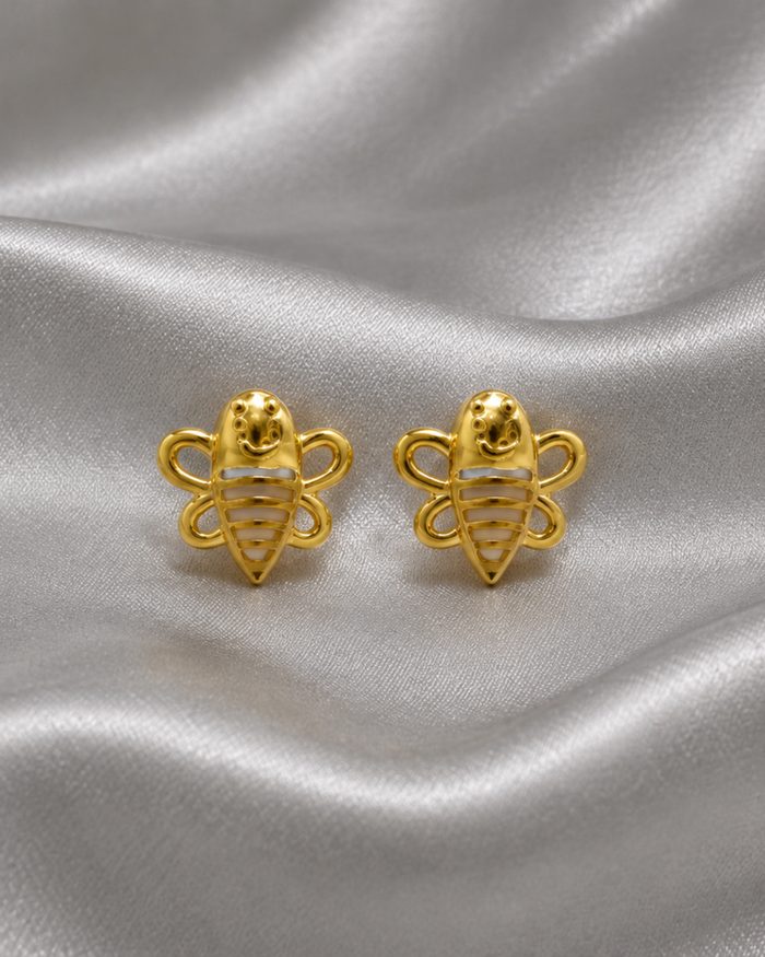 Golden Enamel Bee Studs