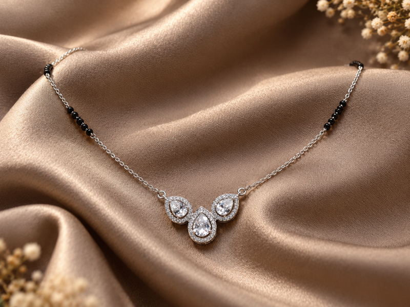 Silver Triple CZ Teardrop Mangalsutra