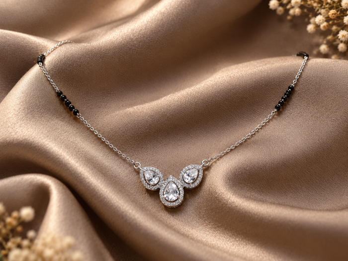 Silver Triple CZ Teardrop Mangalsutra