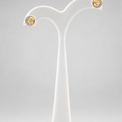 Two-Tone Golden Heart CZ Halo Studs