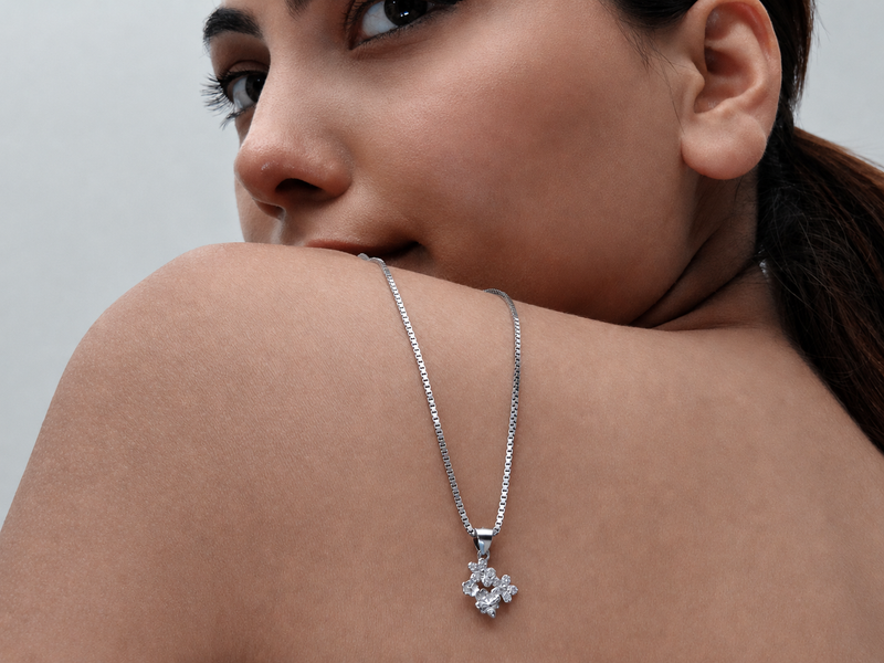 Silver Pave Leaf Branch Pendant