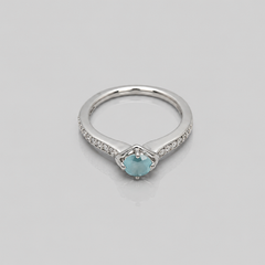 Silver Aqua Round Stone Chevron Ring