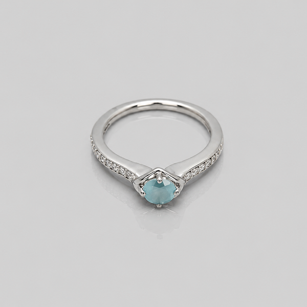 Silver Aqua Round Stone Chevron Ring