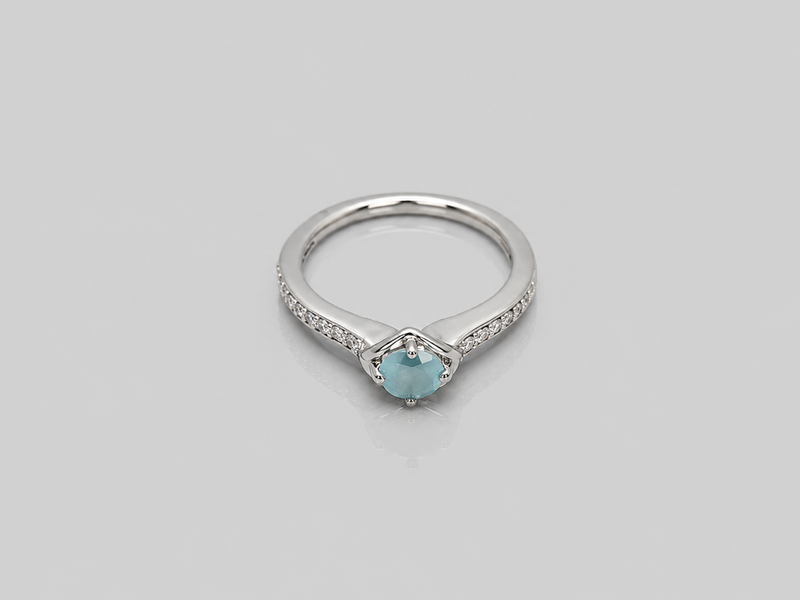 Silver Aqua Round Stone Chevron Ring