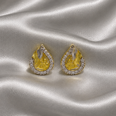 Two-Tone Golden Paisley CZ Halo Studs
