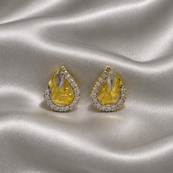 Two-Tone Golden Paisley CZ Halo Studs