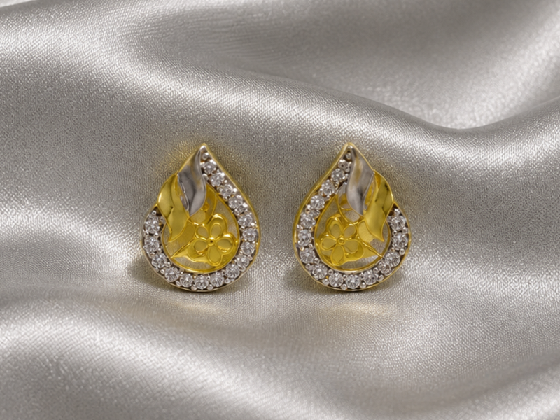 Two-Tone Golden Paisley CZ Halo Studs