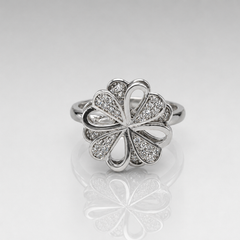 Silver Pave Six-Petal Flower Cocktail Ring
