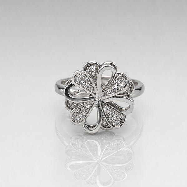 Silver Pave Six-Petal Flower Cocktail Ring