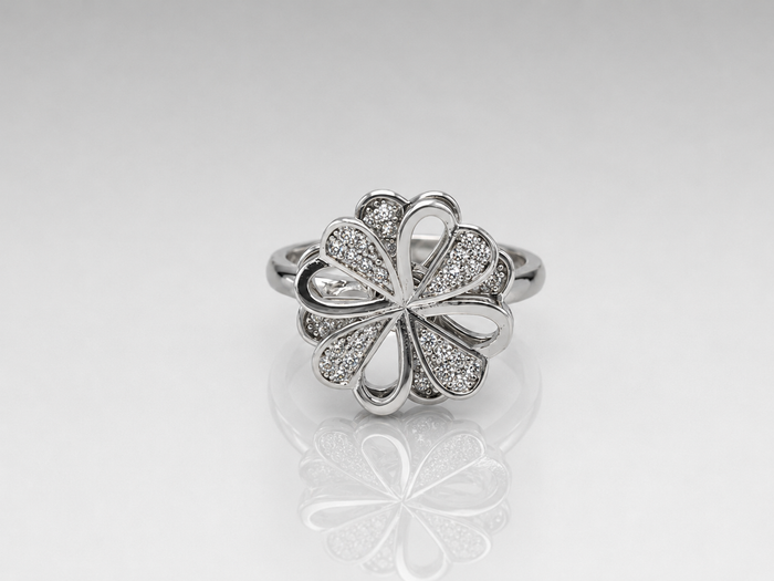Silver Pave Six-Petal Flower Cocktail Ring