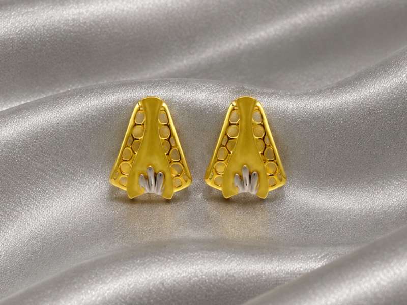 Golden Textured Flared Fan Studs
