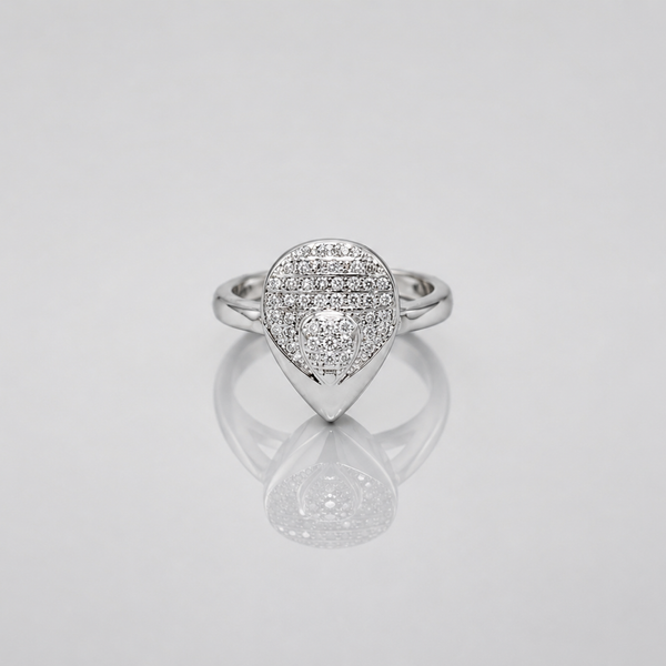 Silver Pave Pear Panel Ring