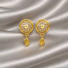 Golden CZ Disc & Leaf Drop Earrings