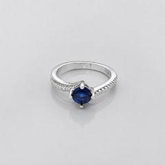 Silver Blue Round Solitaire Twist Ring
