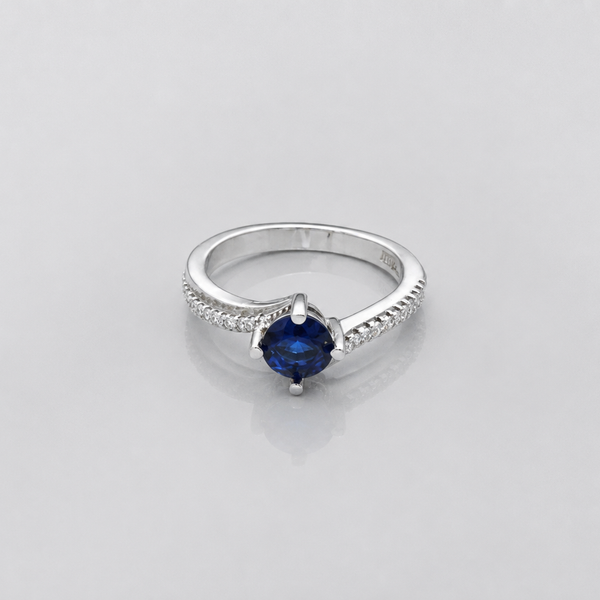 Silver Blue Round Solitaire Twist Ring