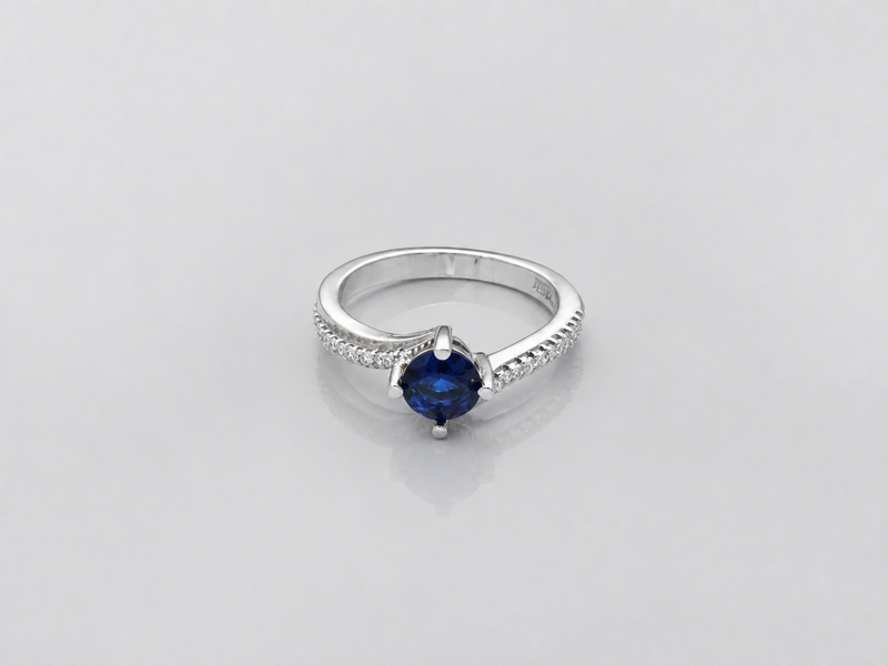 Silver Blue Round Solitaire Twist Ring