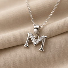 Silver Layered M Initial Pave Pendant
