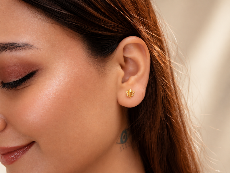 Golden Enamel Bee Studs