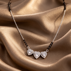 Silver CZ Double Heart Mangalsutra