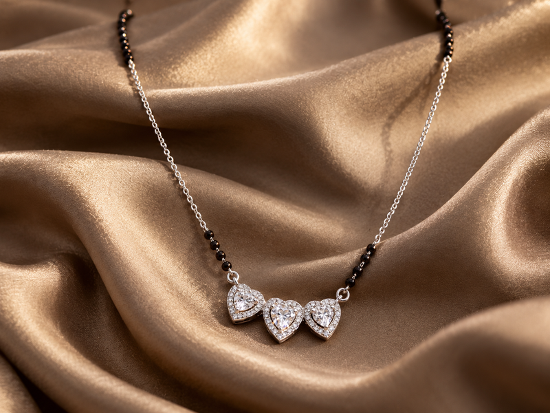 Silver CZ Double Heart Mangalsutra