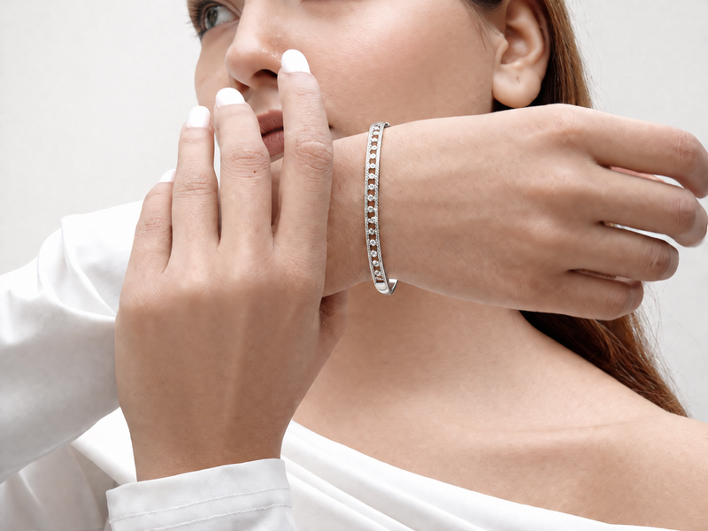 Silver CZ Channel Hinged Bracelet