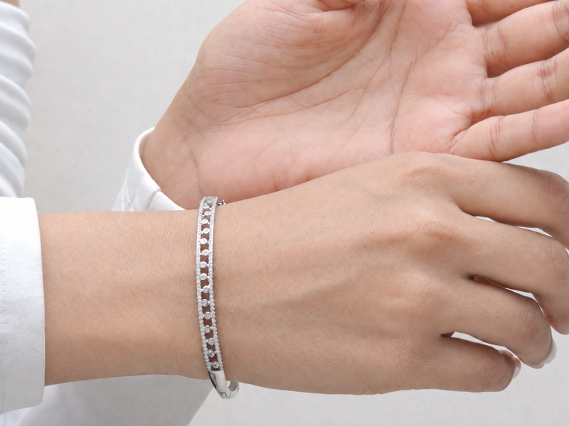Silver CZ Channel Hinged Bracelet