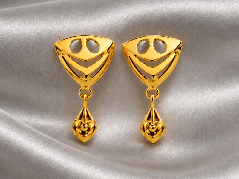 Golden Triangular Bead Drop Earrings