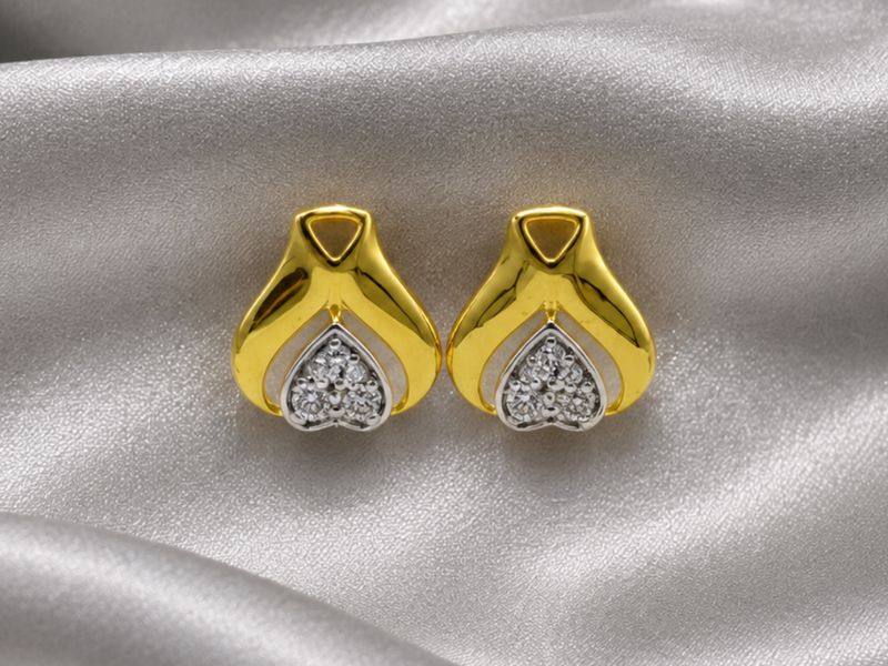 Two-Tone Golden Heart CZ Studs