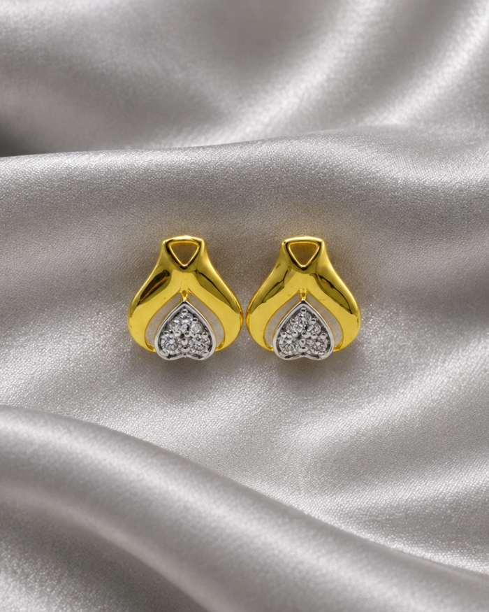 Two-Tone Golden Heart CZ Studs